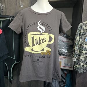 Gilmore Girls Luke’s Diner T-Shirt Tee Size L Junior Star's Hollow Coffee Gray